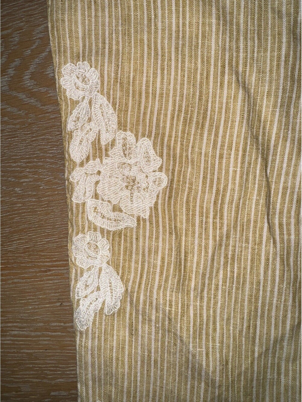 Anthropologie Linen Yellow Striped Pants 26.5" Embroidered SIZE XS Beach Summer - Picture 2 of 8